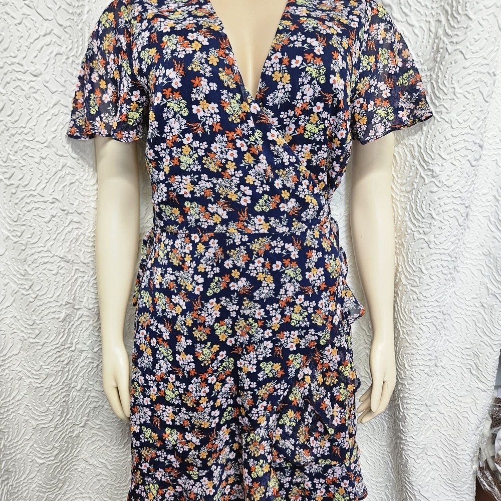 Banana Republic Blue Pink Midi Wrap Dress
